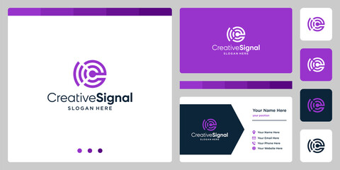 creative initial letter E logo with wifi signal logo. business card design template