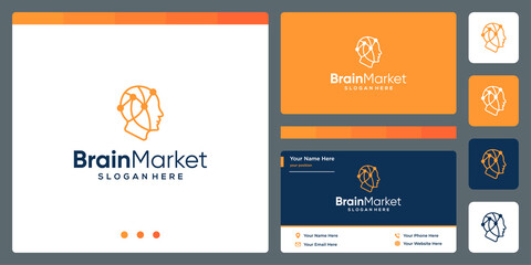 brain technology logo with financial investment analytics and business card design template