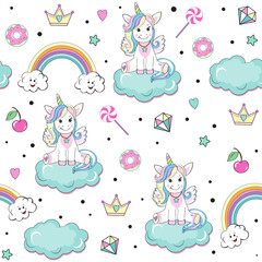 beautiful unicorns pop art seamless pattern