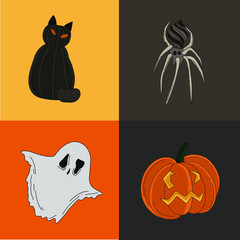 halloween set cat ghost pumpkins spider vector 