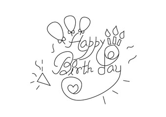 Happy Birthday in black line art graphics