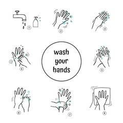 Obraz premium How to wash your hands properly. Vector illustration of handwashing. Prevent virus. Flat design, vector.
