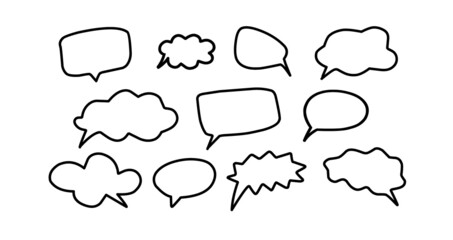 hand drawn speech bubble collection, chat balloon outline.