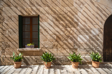 Fototapeta na wymiar historic building with plants in Alcudia, spain