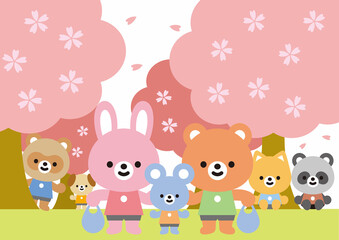 アニマルミックス　桜　お花見