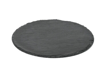 empty black round graphite board for serving dishes isolated on white background