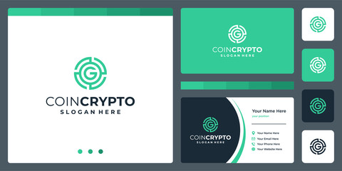 Coin crypto logo template with initial letter G. Digital Money icon Vector, Block chain, financial symbol.
