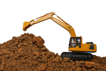 Excavator loader is digging in the construction site work  isolated on white background,with bucket lift up