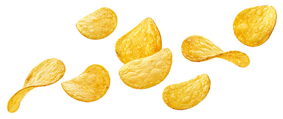Natural potato chips isolated on white background
