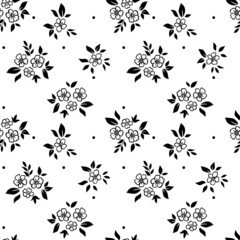 Seamless black cute flowers and leaves.