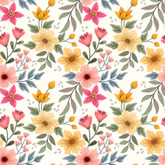 Colorful hand draw flowers design seamless pattern for fabric textile wallpaper wrap paper.