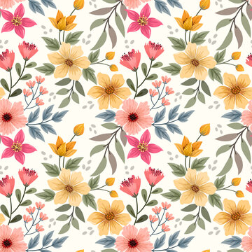 Colorful hand draw flowers design seamless pattern for fabric textile wallpaper wrap paper.