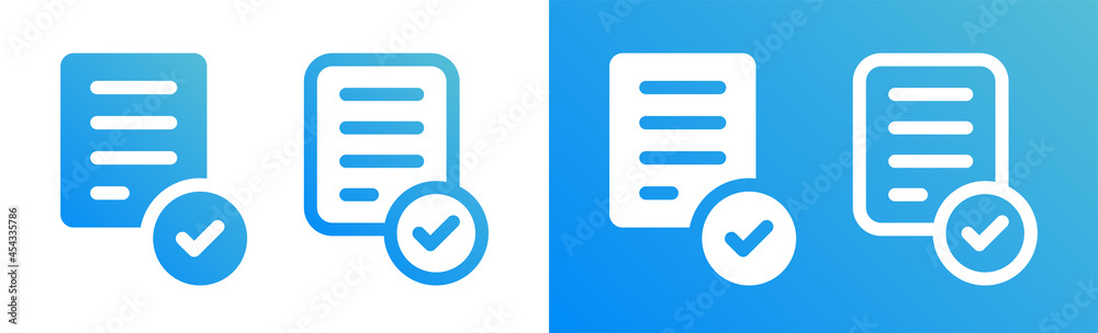 Poster File icon. Document paper with check mark icon set.
