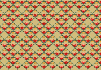 Seamless design pattern flower, Ornament for fabric, Striped geometric texture background. - 454335772