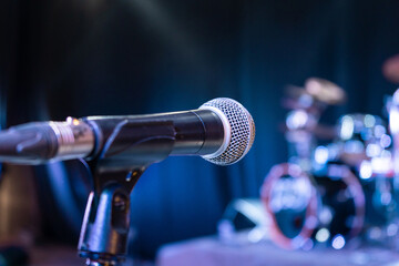 Close-up to microphone for singing on stage