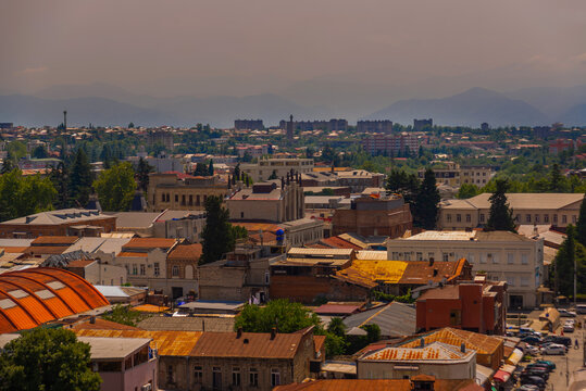 KUTAISI, GEORGIA: Landscape with a view of the city of Kutaisi from the Bagrati Cathedral.