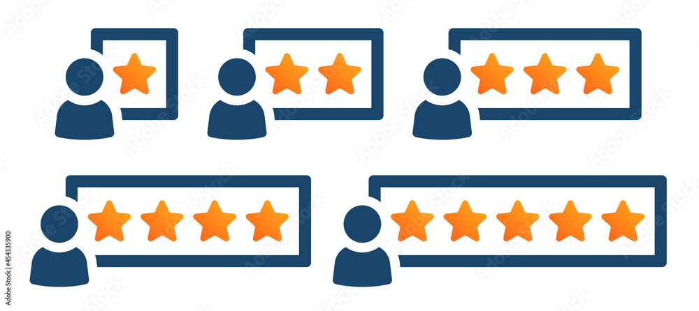 Poster feedback with satisfaction rating from 1 star to 5 stars icon vector illustration. rating icon