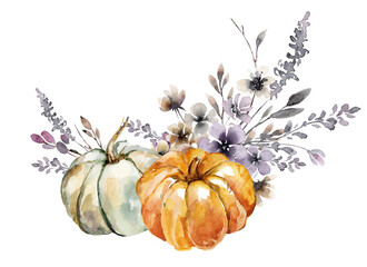 Watercolor Clipart Pumpkin. Autumn watercolor clipart. 