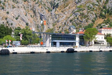 montenegro, kotor, seaport, landscape, sea, city, view, sky, travel, mountain, town, coast, europe, water, summer, panorama, building, architecture, hill, nature, panoramic, mountains, 