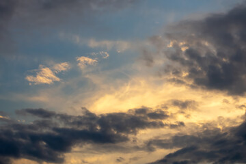 Beautiful clouds at sunset. Close-up. Natural background.