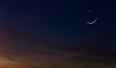 Obraz na płótnie Canvas night sky with crescent moon and stars