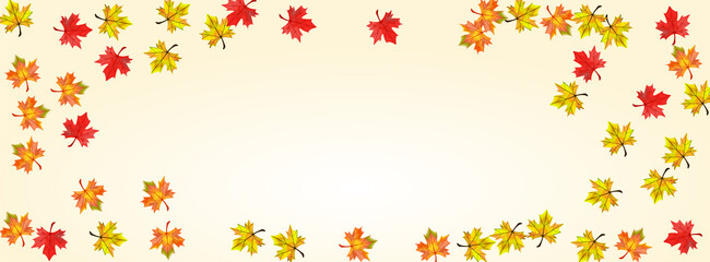 Obraz na płótnie Canvas Green Plant Background Beige Vector. Floral Decor Frame. Red Seasonal Leaves. Canadian Leaf Card.