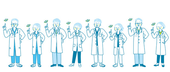 シニア医師と看護師と整体師の表情セット