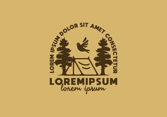 Camping text and bird line art with lorem ipsum text