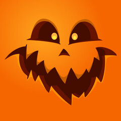 Naklejka premium Cartoon funny Halloween pumpkin head with scary face expression. Vector illustration of jack-o-lantern monster character design with carved emotion