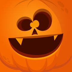 Cartoon funny  Halloween pumpkin head with scary face expression. Vector illustration of jack-o-lantern monster character design with carved emotion