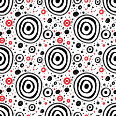 Abstract hand drawn seamless pattern. Vector circles with dots and lines endless background. Sketch drawn seamless background.