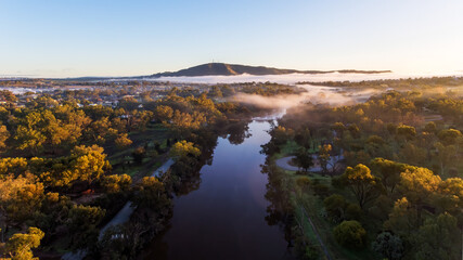 Fog rolling in over York, Western Australia on a winters morning