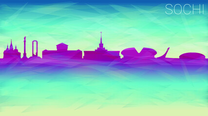 Obraz na płótnie Canvas Sochi Russia Skyline City Silhouette. Broken Glass Abstract Geometric Dynamic Textured. Banner Background. Colorful Shape Composition.