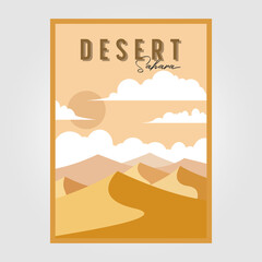 Desert Poster Background Landscape View Vintage Illustration Vector Design