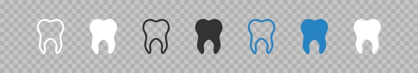 Tooth icons set on transparent background. Vector flat