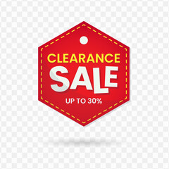 Clearance Sale Tag design, red and yellow color, Vector Illustration with transparent background.