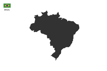 Brazil black shadow map vector on white background and country flag icon left corner.