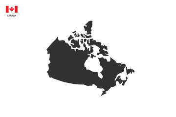 Canada black shadow map vector on white background and country flag icon left corner.