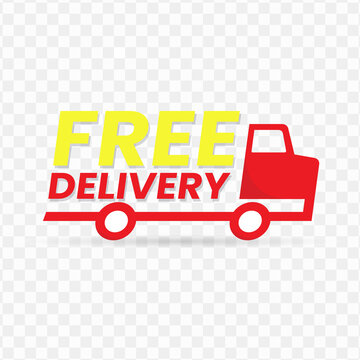 Free Delivery banner design, red and yellow color, Vector Illustration with transparent background.
