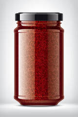 Glass Jar with Raspberry Jam on Background. 