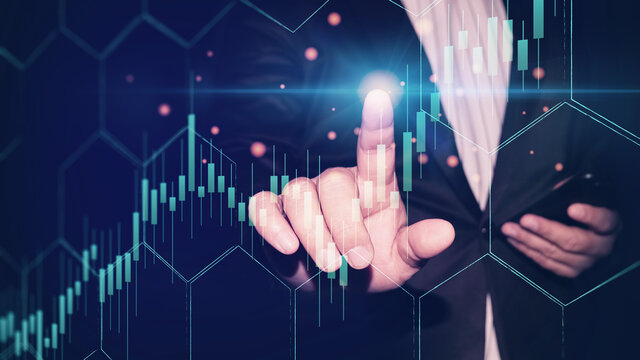 Businessman point virtual interface panel of global logistics network distribution and transportation, Smart logistics, Innovation future of transport on large warehouse center background