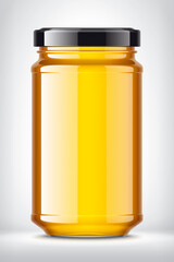 Glass Jar with Honey on Background. 