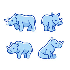 Obraz na płótnie Canvas Cartoon rhino sketch line icon. Kawaii animals icons set. Childish print for nursery, kids apparel, poster, postcard, pattern.