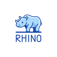 Vector logo design template - cartoon happy rhino. Contour vector illustration for logo,  emblem, badge, insignia.