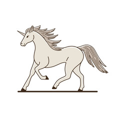 Plakat Prancing unicorn with long wavy mane. Stylized illustration in cartoon style.