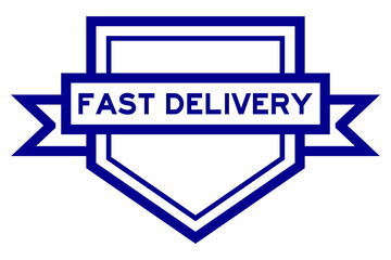 Vintage blue color pentagon label banner with word fast delivery on white background