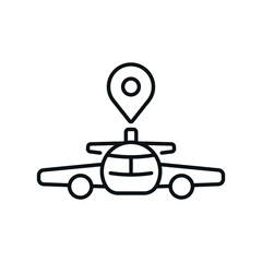 Geolocation of airplane linear icon. Aviation thin line customizable illustration. Contour symbol. Vector isolated outline drawing. Editable stroke