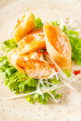 spring rolls with vegetables and sauce