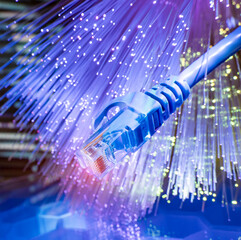 network cables with fiber optical technology background,Communication Concept