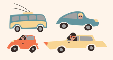 Illustrations vectorielles avec différentes voitures